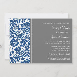 Invitation Bleu gris Damas Personnalisé Bébé Shower Invitatio