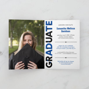 Invitation Bleu Gros Gras Lettres Angle-Coupe Graduation