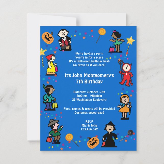 Invitation Bleu Halloween Anniversaire Costume Fête Invitatio (Devant)