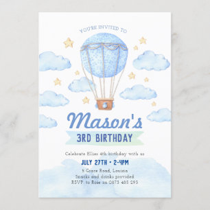 Invitation Bleu Hot-air invitation, Garçon 1er anniversaire