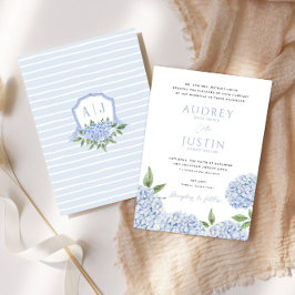 Invitation Bleu Hydrangea Bordure inférieure, Mariage de crêt