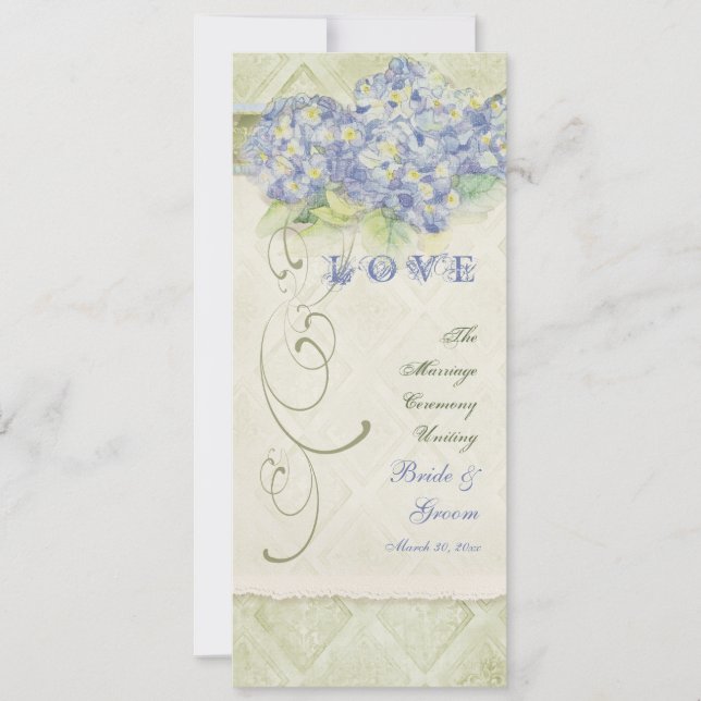Invitation Bleu Hydrangea Floral Tourbillon Damassé de Style  (Devant)
