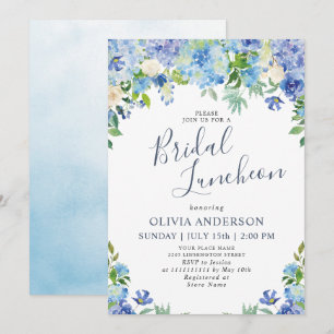 Invitation Bleu Hydrangea Verdure Aquarelle Bridal Déjeuner