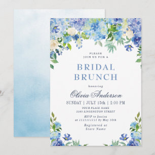 Invitation Bleu Hydrangée Verdure Aquarelle Brunch nuptial