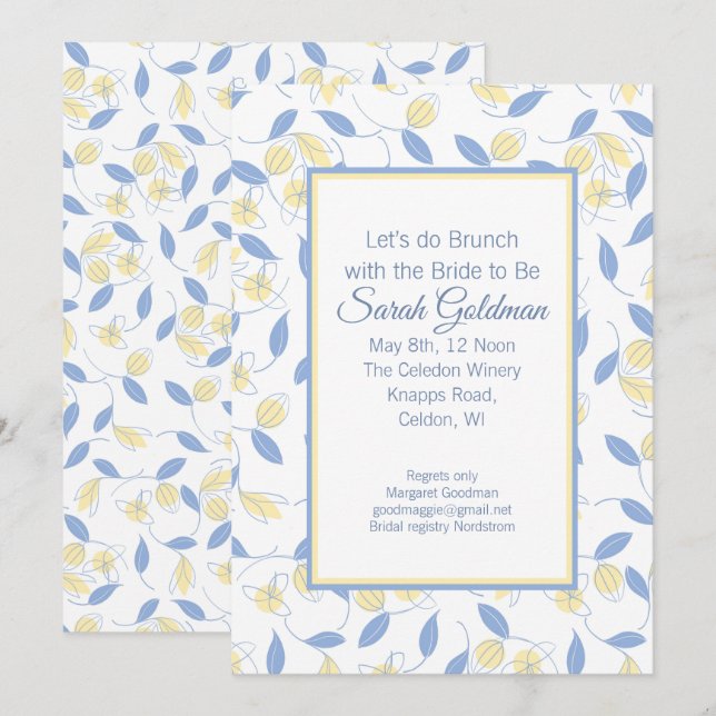 Invitation Bleu Jaune Blanc Moderne Douche nuptiale Invitatio (Devant / Derrière)