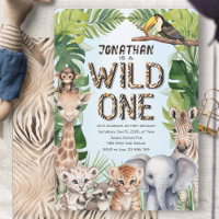 bleu Jungle Safari Bébé Animaux Garçon 1er anniver