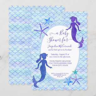 Invitation Bleu Lavender Mermaid Aquarelle Bébée Douche pour 