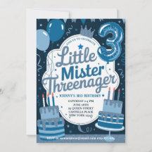 Invitation Bleu Little Mr. Threenager pour Garçon