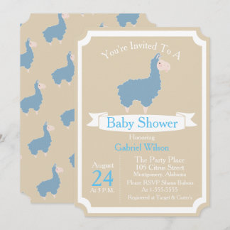 Invitation Bleu Llama Bébé Baby shower garçon