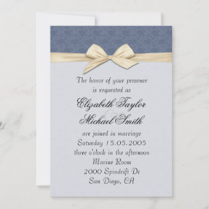 Invitation Bleu Luxe Elegant Damask Ribbon Wedding Invite