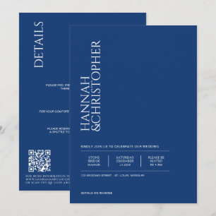 Invitation Bleu magnifique avec détails et Mariage de code QR