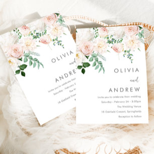 Invitation Bleu magnifique et blanc ivoire Floral Mariage mod