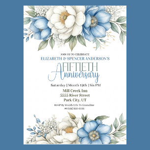 Invitation Bleu Magnolia et Pivoine 50e Anniversaire de Maria