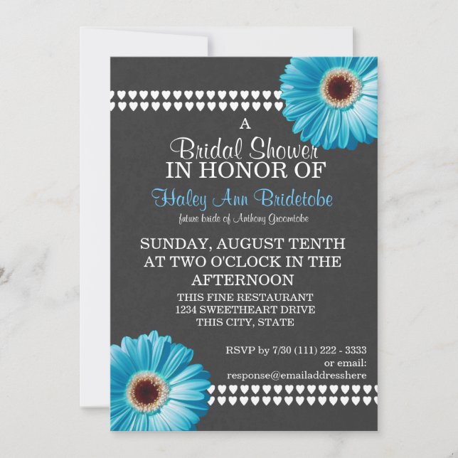 Invitation Bleu marguerite et Fête des mariées gris ardoise (Devant)