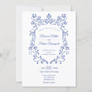 Invitation Bleu Mariage photo qr code sur le dos
