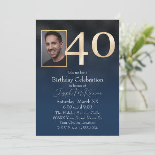 Invitation Bleu marine 40e anniversaire photo personnalisée
