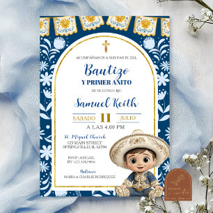 Invitation Bleu marine Arche Cielito Lindo Baptême 1er Annive