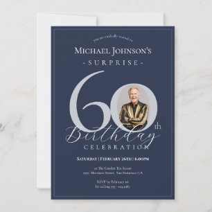Invitation Bleu Marine Argent Surprise 60e Anniversaire