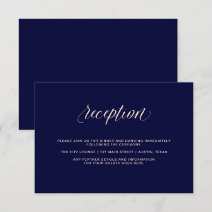 Invitation Bleu marine avec typographie rose blush   Réceptio