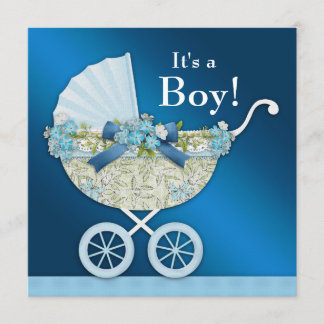 Invitation Bleu Marine Bleu Bébé Carriage Garçon Douche