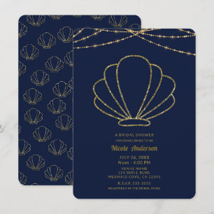 Invitation Bleu marine et or Coquillage de mer Sirène Récepti