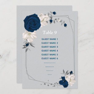 Invitation bleu marine fleurs blanches assise