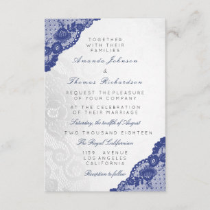 Invitation Bleu marine gris argenté mariage délicat