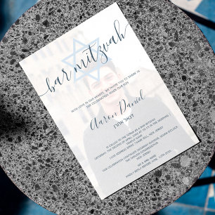 Invitation bleu marine moderne bar mitzvah photo