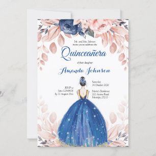 Invitation Bleu marine princesse Quinceañera espagnol 15 anni