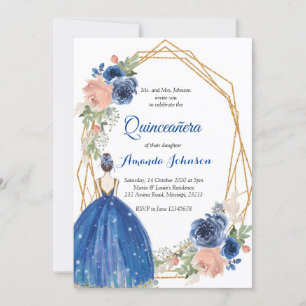 Invitation Bleu marine princesse Quinceañera espagnol 15e ann