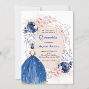 Invitation Bleu marine princesse Quinceañera espagnol 15e ann