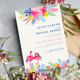 Invitation Bleu marine Rose sauvage Forêt tropicale Émeraude