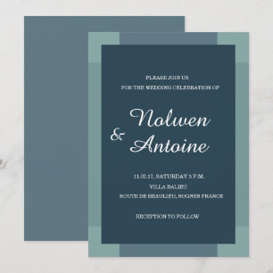 Invitation bleu marine vert turquoise élégant mariage moderne
