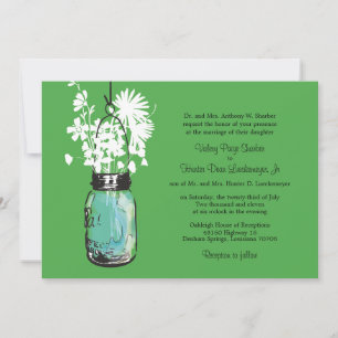 Invitation Bleu Mason Jar avec Mariage Fleur sauvage