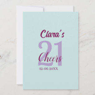 Invitation bleu mauve fête 21e anniversaire ajouter nom date