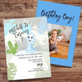 Invitation Bleu mignon Dinosaur Balloon Premier Anniversaire