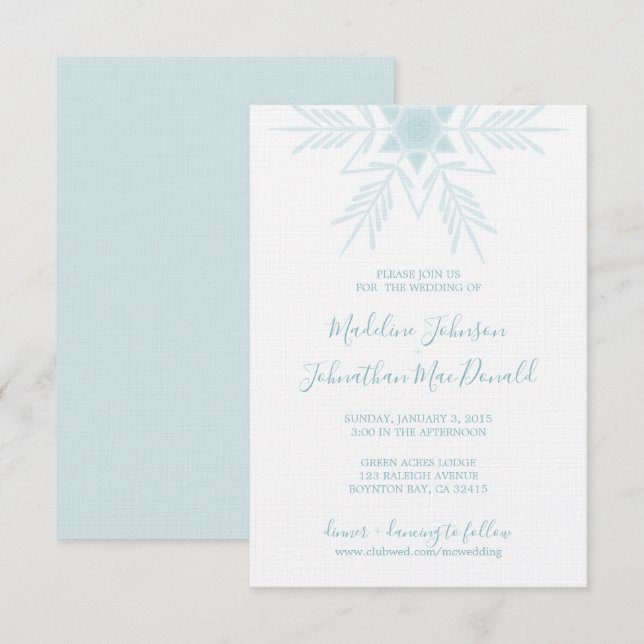 Invitation bleu moderne HIVER WONDERLAND mariage (Devant / Derrière)