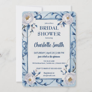 Invitation Bleu Moderne Rose antique douche nuptiale