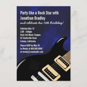 Invitation Bleu Music Guitar Rock Star Anniversaire