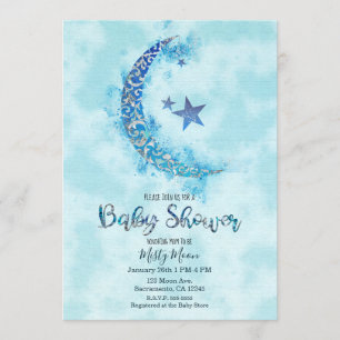 Invitation Bleu Mystique & Aquarelle Argentée Demi Lune