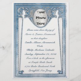 Invitation Bleu nacré - Photo (Carton d'invitation de mariage