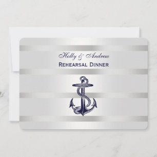 Invitation Bleu Nautique Ancre Argent Blanc Fond H Répétition