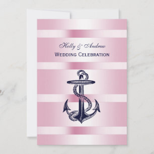 Invitation Bleu Nautique Ancre Rose Fond V Mariage