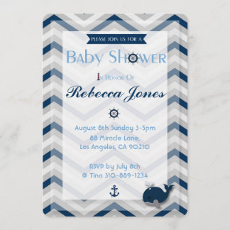 Invitation Bleu nautique Chevron de garçon d'invitation de