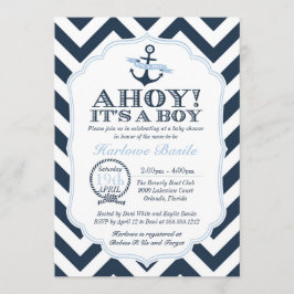 Invitation Bleu nautique d'invitation de douche de bébé de