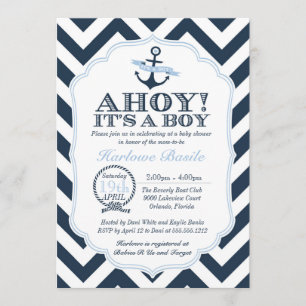 Invitation Bleu nautique d'invitation de douche de bébé de