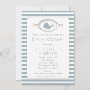 Invitation Bleu Nautique Époux Baleine Baby shower rayé I