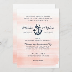 Invitation Bleu nautique et Mariage d'aquarelle marine