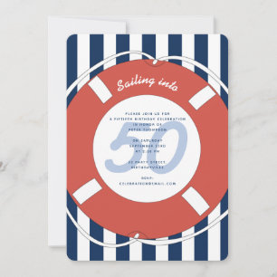 Invitation Bleu nautique rayé 50e anniversaire