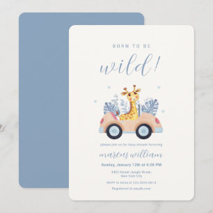 Invitation Bleu Né Pour Être Sauvage Safari Girafe Fête De Na